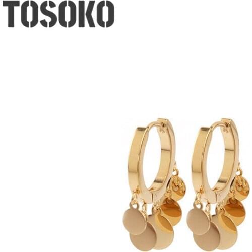TOSOKO Stainless Steel Jewelry Tassel Disc Earrings Womens Fashion Earrings BSF250