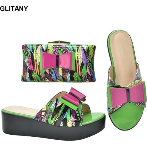 Latest African Shoes and Bags Matching Set Patent Leather Womens Platform Heels Handbags and Shoes Set Mixed Colors Women Pumps