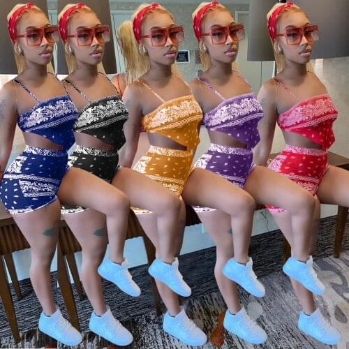 Casaul Womne Print Strapless Crop Tank Top + Short Pants Sportsuit Summer Clothes For Women