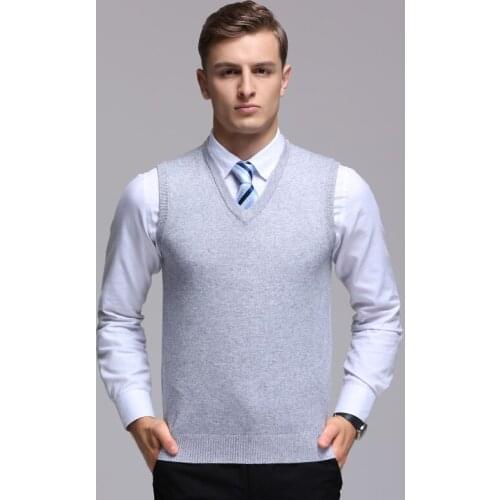 High quality mens cashmere sweater vest autumn & winter sleeveless sweater male office solid color V-neck wool vest pullover
