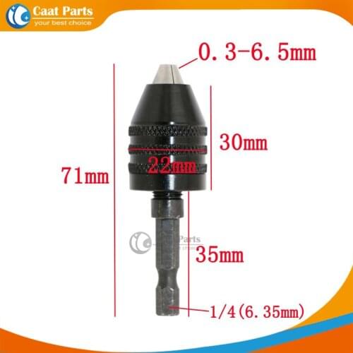 0.3-6.5mm 1/4" 6.35mm (Black ) Keyless Drill Chuck Screwdriver Impact Driver Adaptor Hex Shank Drills Grinder Converter