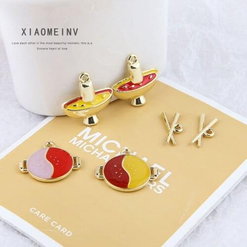 10pcs Hot Pot Shabu Design Chopsticks Enamel Charms Dilicious Food Pendants Metal Jewelry Accessory Fit Earring DIY Dangle YZ784