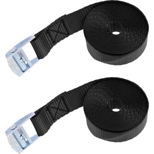 2x Metal Cam Buckle Tie Down Straps Cargo Lash Luggage Belt 25mmx2.5m Black