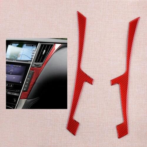 2Pcs/Set Car Red Carbon Fiber Center Console Panel Cover Trim Fit For Infiniti Q50 Q60 2019 2018 2017 2016 2015 2014
