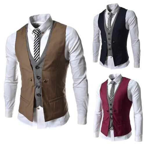 2015 Spring Fashion New Basic Casual Suit Vest Men,Brand Quality Tank Tops,Faux Two Piece Waistcoat,FreeDrop Ship Plus SizeM-XXL