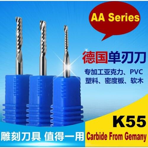 2016 Fresa Router Bit 3pcs 3.175mm AA Series One Flute Spiral Acrylic Cutting End Milling Cutter Tungsten Tools 2A Carbide K55