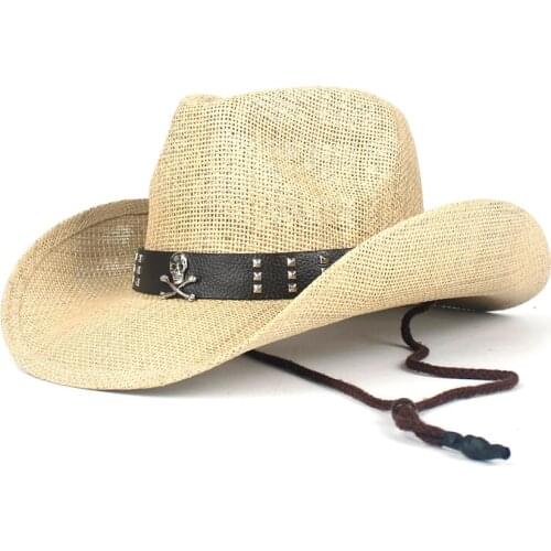 2019 Summer Straw Western Cowboy Hat Women Men Hollow Cowboy Hut Sombrero Hombre Beach Cowgirl Jazz Sun Hat Size 56-58CM