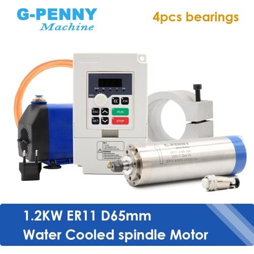 NEW!! 1.2KW ER11 Water Cooled Spindle Motor 220V 400Hz 4PCS Bearings & 1.5KW QL Inverter & 65mm Bracket & 75W Water pump