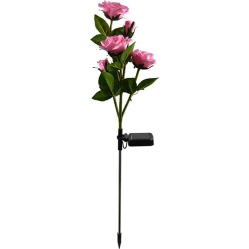 5 Head Rose Flower Solar Lights 2pcs Solar Powered Stake Lights Decorative Outdoor Garden Lawn Lamp JDH88