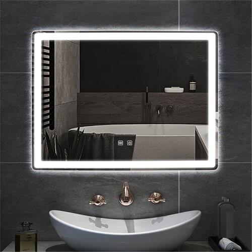 60x80cm Smart Rectangular Makeup Bathroom Mirror High Quality Refection Three Color LED Vanity Mirror With Anti-fog Dimmer