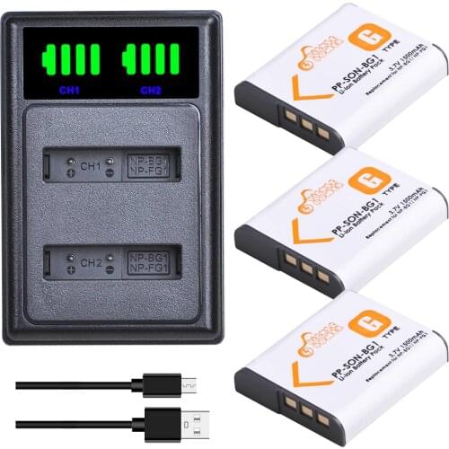 NP-BG1 NP-FG1 Battery + LED USB Dual Charger for Sony Cyber-Shot DSC-H3 DSC-H7 DSC-H9 DSC-H10 DSC-H20 DSC-H50 DSC-H55 DSC-H70