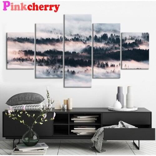 Diamond Painting 5 Panel Art Misty Forest Mountain 5D Diy Full Drill Embroidery Mosaic Cross Stitch Wall Decor Poster