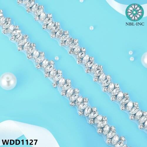 1 YARD) bridal silver crystal Rhinestone Applique Trim gold iron on sew on for wedding dress WDD0696