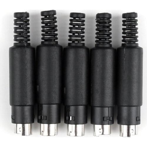 Areyourshop Hot Sale High Quality 5 Pcs Mini 6 Pin DIN Male Plug With Plastic Handle Soldering Cables DIY Black