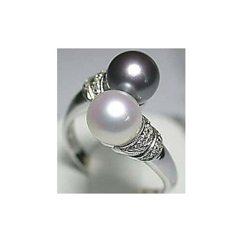 Free shipping P&P *******Hot Sell! Real Black White Freshwater Pearl Silver Ring Size:7 8 9