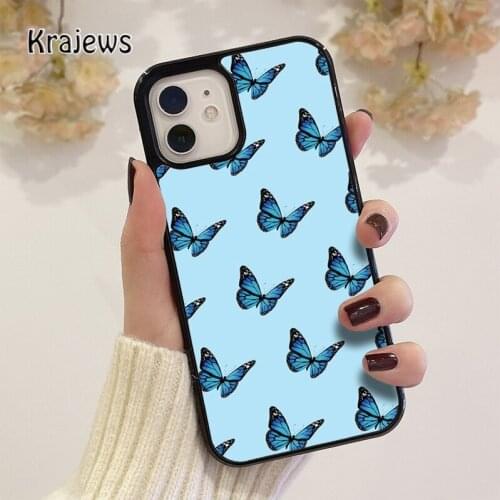Krajews Blue Butterflies Pattern coque Phone Case for iPhone 12 mini 5 6S 7 8 PLUS X XS XR 11 PRO MAX SE 2020 Cover Funda Shell