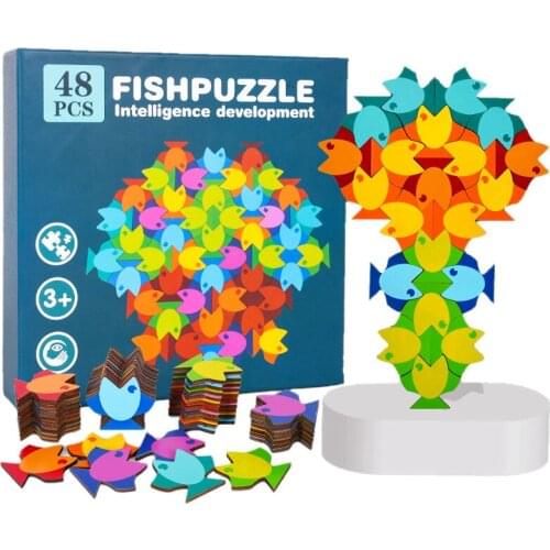 Toddler DIY Animal Puzzle Toy Art Montessori Color Fish Jigsaw Board Educational Game Creative Wooden Toy For Children Preschool