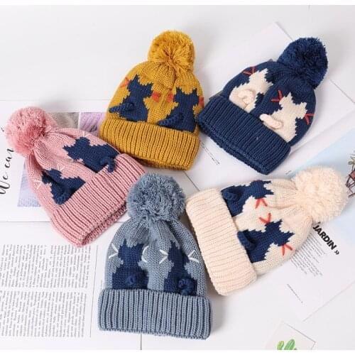 Cartoon Cat Kids Hats for Boys Girls Skullies Beanies Winter Thicken Warm Woolen Knitted Children Hats and Caps New Products