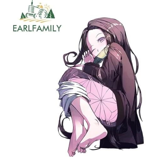 EARLFAMILY 13cm x 8.3cm for Kamado Nezuko Demon Slayer Car Sticker Refrigerator Car Assessoires Laptop Decal Waterproof Graphics