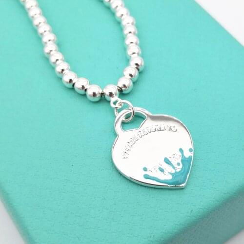 Classic ladies S925 sterling silver heart-shaped blue splash enamel silver bracelet jewelry couple holiday anniversary gift