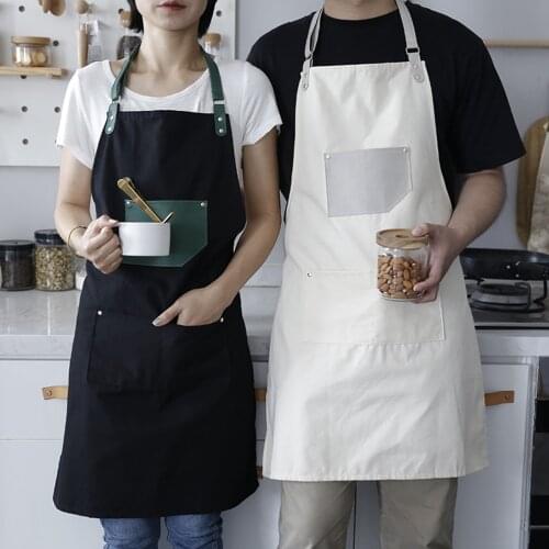 Cooking Kitchen Apron Painting For Woman Men Waiter Cafe Shop BBQ Leather Aprons Multi-Pocket Adjustable Bibs Kitchen Accessory