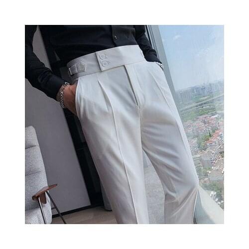 2022 mens British business casual non-iron trousers Slim solid color Korean fashion all-match straight-leg pants
