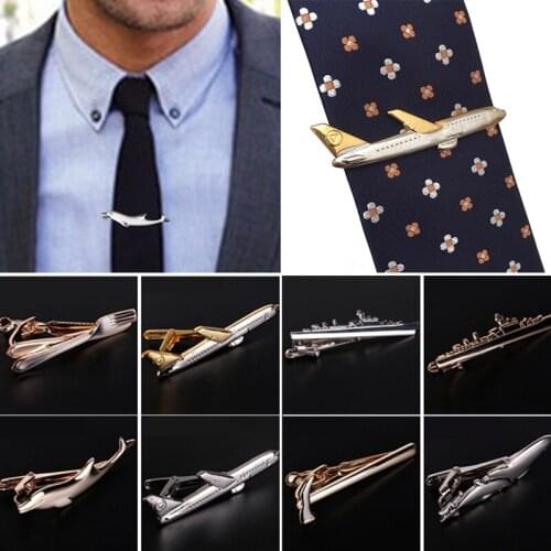 Men Alloy Metal Gold Color Tie Clips Fashion Steamship Dolphin Airplane Tie Bar Wedding Party Jewelry Pin Business Man Gifts