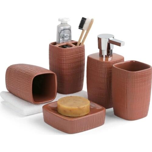 Bathroom Accessories Set Ceramic Soap Dispenser Toothbrush Holder Gargle Cups Soap Dish Bath Product 5 Pieces Set Free Shipping
