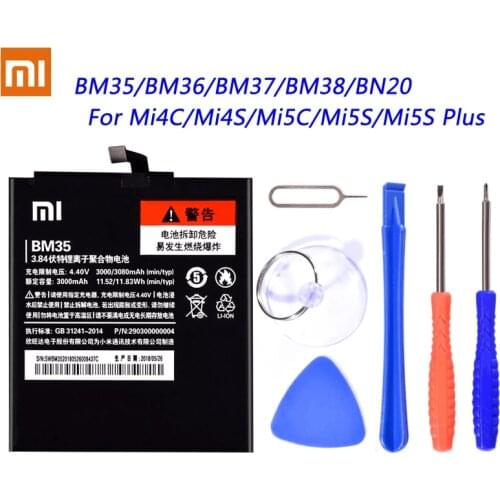 Original BM35 BM37 BM36 BN20 BM38 Battery For Xiaomi Mi4C Mi4S Mi5C Mi5S Plus Mi 4S 4C 5C 5S Replacement Batteries Free Tools