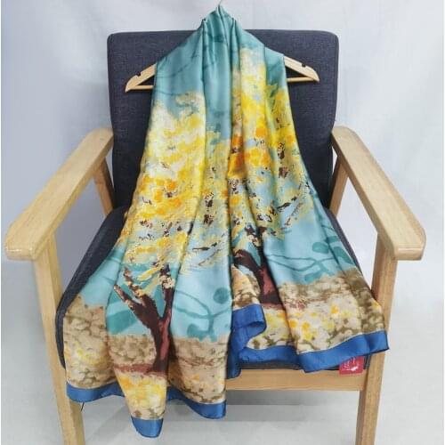 Women Spring Luxury Brand Silk Scarf Designer Tree Print Shawl Ladies Autumn Soft Wrap Foulard Femme Long Hijab Scarves 180*90cm