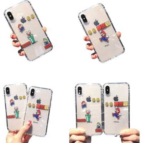 Mario Cute Cartoon Coin Flower Pattern Phone Case for IPhone XS 12 Mini 11 Pro Max 7 8 Plus SE 2020 X XR Transparent Back Cover