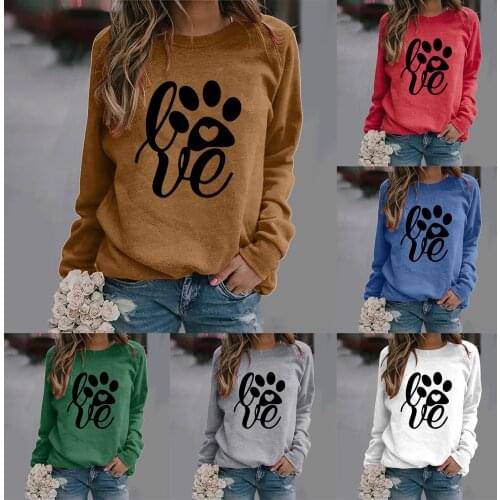 S-3XL Multicolor frau t-shirts Women Funny animals footprint printing Casual Long Sleeve O-Neck Tops Shirt Blouse Pullover F4