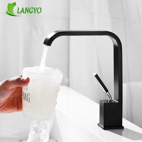 LANGYO Vessel Sink Black White Faucets Mixer Single Handle Hole Deck Mount Solid Brass Taps Cold Hot Basin Faucet