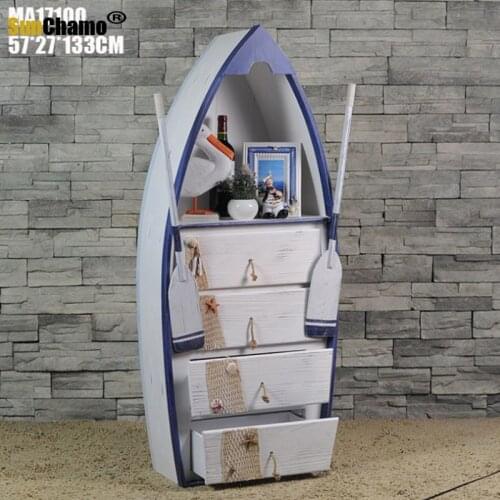 Mediterranean Style Old Furniture Solid Wood Boat-shaped Boat Cabinet with Oars Creative Background Floor Decoration