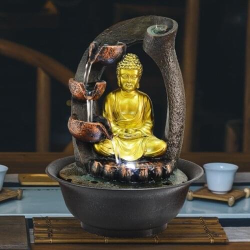 Buddha Statue Decorative Fountains Indoor Water Fountains Resin Crafts Gifts Feng Shui Desktop Home Fountain 110V 220V E