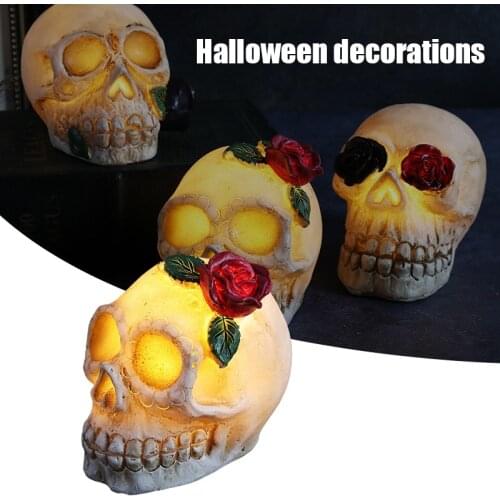 Luminous Human Skull Head Decor Skeleton Halloween Style Prop Home Party Movie Halloween Props Bar Coffee Haunted House CLH@8