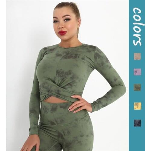 Tie Dye Yoga Shirts Long Sleeve Fitness Cross Sports Crop Tops Soft Gym Yoga T-Shirts For Women Workout Training Sports Shirts