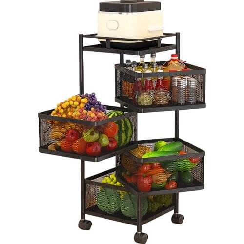 2/3/4/5Layers Rotating Kitchen Storage Shelf Sundries Fruit Vegetable Rack with Wheels Kitchen Organizer