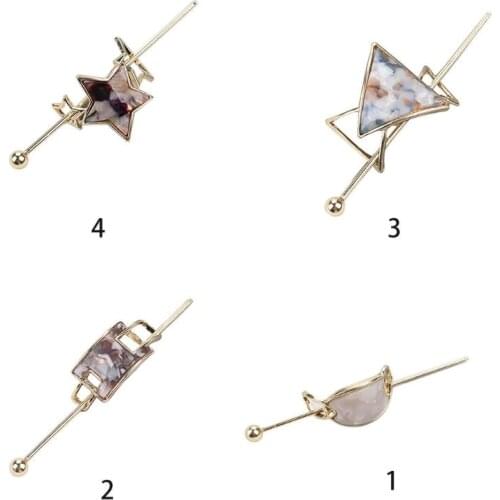 Japanese Women Vintage Alloy Hair Slide Sticks Minimalist Hollow Acetate Geometric Hairpins Long Fork Clip Bun Holder