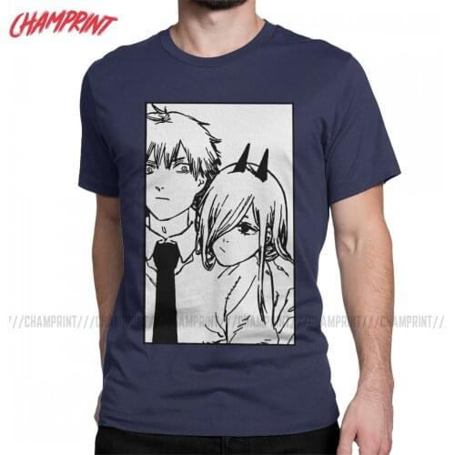 Humorous Denji And Power Chainsaw Man T-Shirts Men O Neck 100% Cotton T Shirts Anime Short Sleeve Tees Graphic Tops
