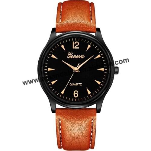 Wholesale 640 Geneva Leather Watch Western Style Woman Man Sport Wristwatch Hot Sale Women Dress Quartz Leather Watches