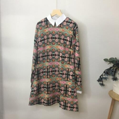 2019 Summer dress women long sleeve flower printed chiffon dress