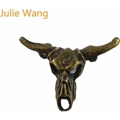 Julie Wang 6PCS Tau Bull Head Alloy Antique Bronze Charms Jewelry Making Pendants Necklace Finding Accessory Handmade crafts