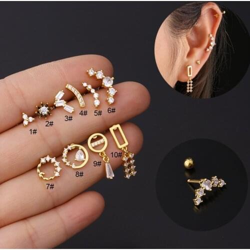 1PC Stainless Steel Geometric Crystal Cartilage Earrings Dangle Earrings Helix Tragus Lobe Ear Piercing Jewelry