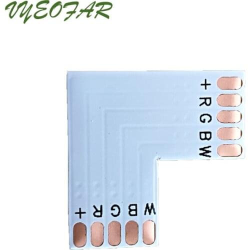 10pcs Led Strip Connector 5050 Strip PCB L Shape 5 pin 12mm RGBW LED Strip Corner Connector PCB Board Splitter Connector IP20