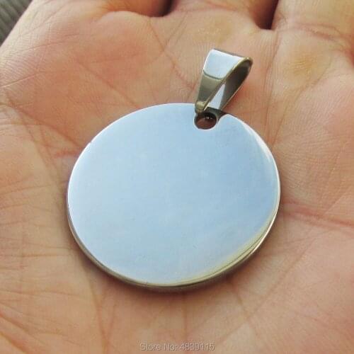 100pcs/lot Stainless Steel Inside-hole Circle Pet Dog Tags Mirror Polished Pet ID Tags Pendants