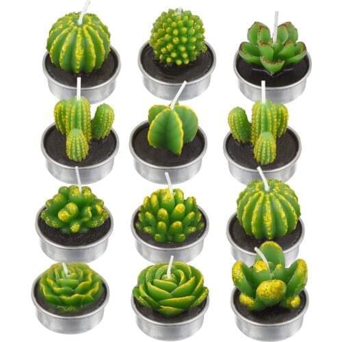 12PCS Creative 3D Cactus Candles Simulated Plants Smokeless Scented Valentine Day Gift Party Ornament Home Decoration