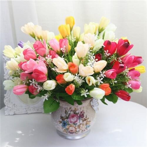 15 heads Real touch flowers silk Tulips flower Magnolia Artificial Bouquet Fake flower home hotel DIY wedding decoration flores