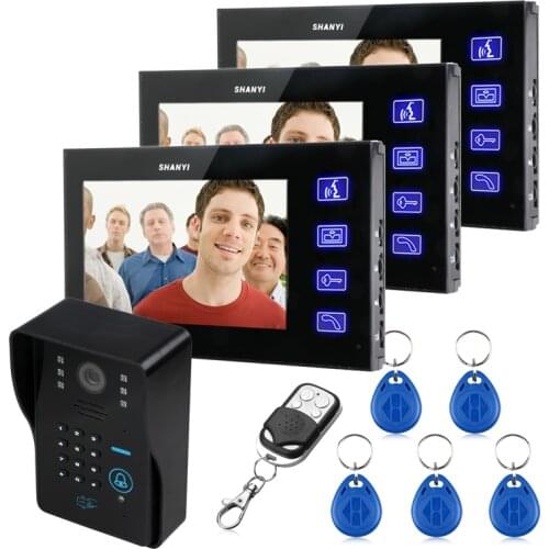 2 Monitor Touch Key 7" RFID Password Video Door Phone Intercom System With IR Camera 1000 TVL Remote Access Control System