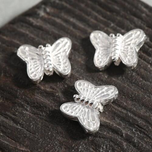 2Pc 13x8mm 925 Sterling Silver Spacer Beads Carven Butterfly Charms Handmade For Necklace Bracelet DIY Jewelry Components Making